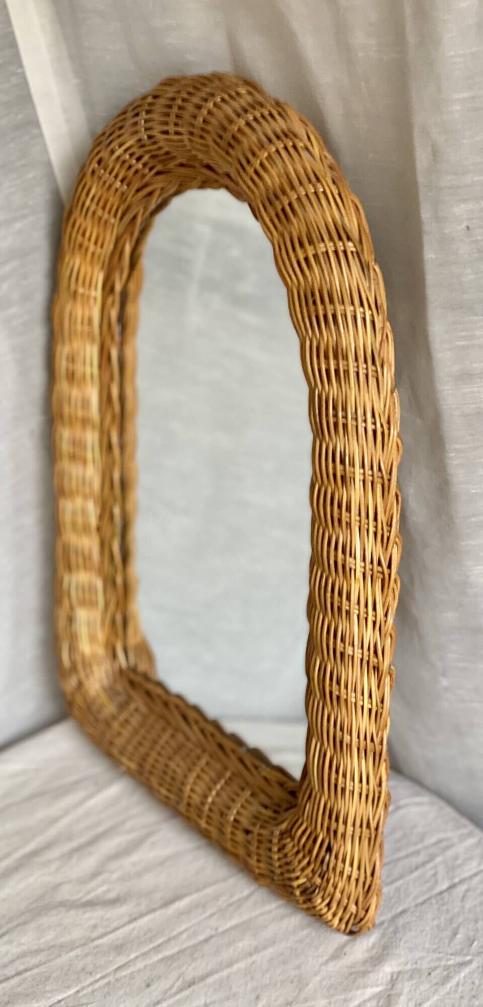 Vintage 1970 woven rattan mirror