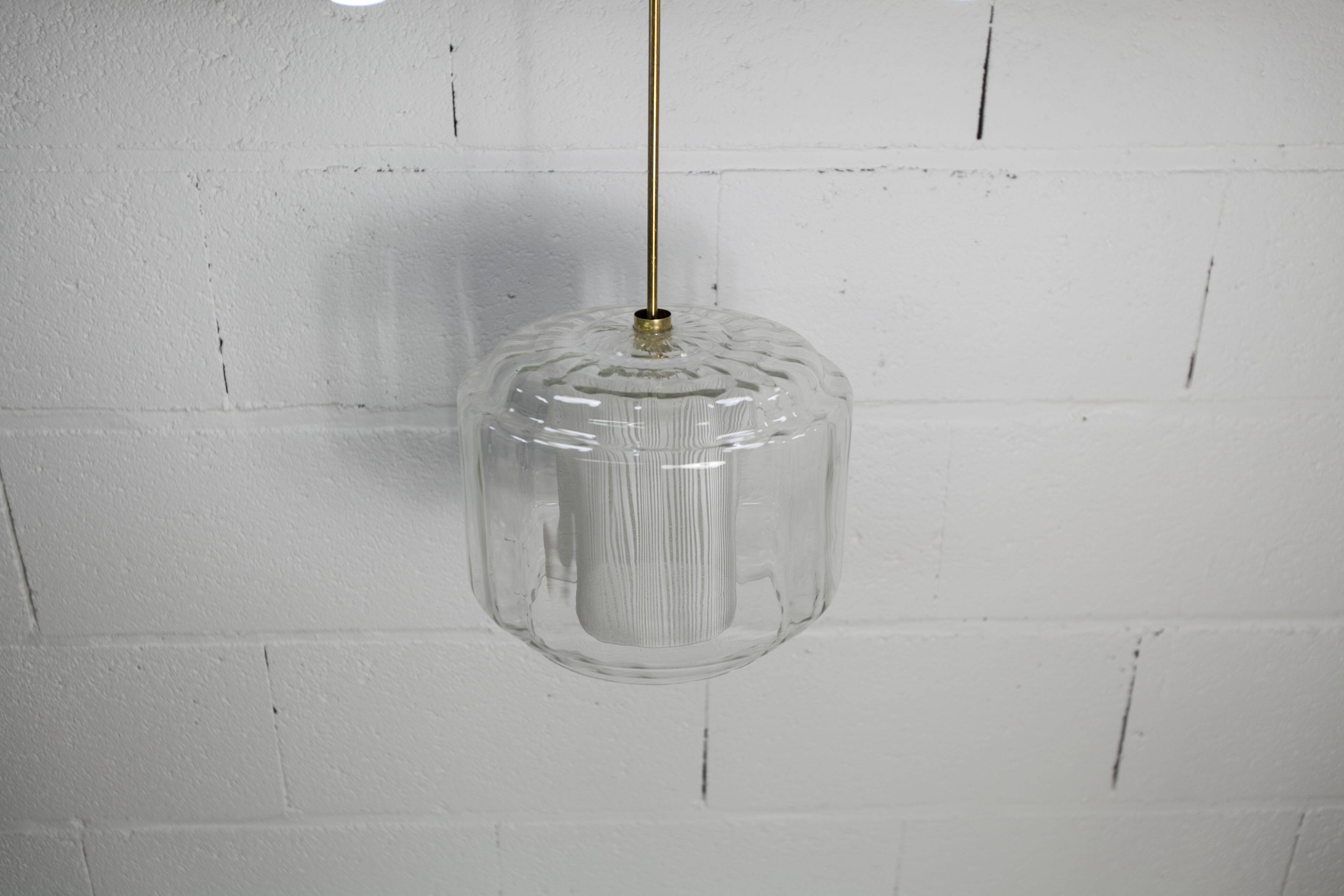 Chandelier 1930 double Opaline blown glass brass and copper