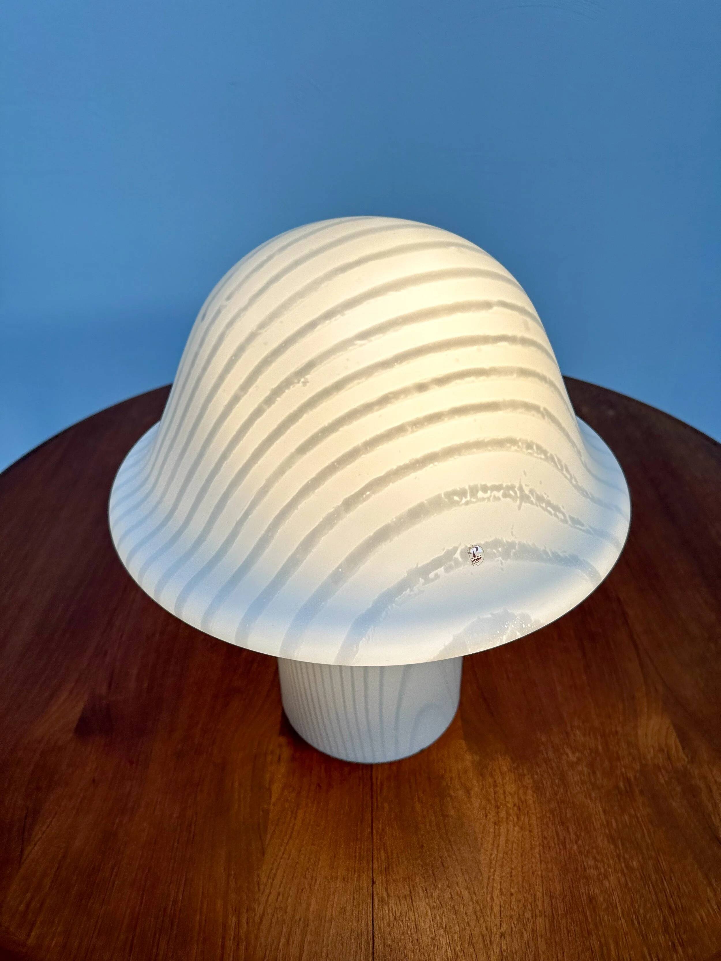 1970s Vintage Zebra Mushroom Glass Table Lamp by Peill & Putzler