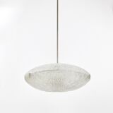 Mid-century Textured Glass and Nickel Kalmar Discus Chandelier, Austria, 1950s