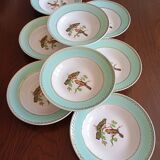 8 soup plates Fenal Badonviller "Birds" vintage 1950s