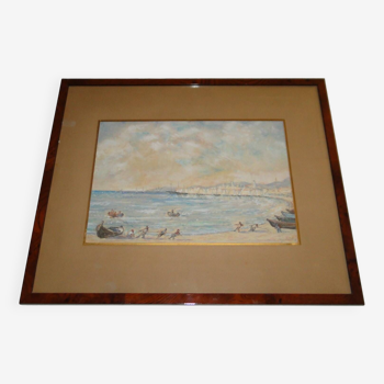 Pastel Michel Gastaldi view of Cannes the fishermen