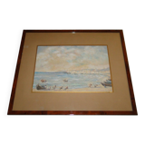 Pastel Michel Gastaldi vue de Cannes les pêcheurs