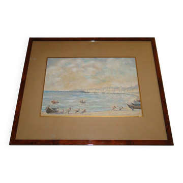 Pastel Michel Gastaldi view of Cannes the fishermen