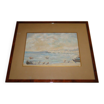 Pastel Michel Gastaldi view of Cannes the fishermen