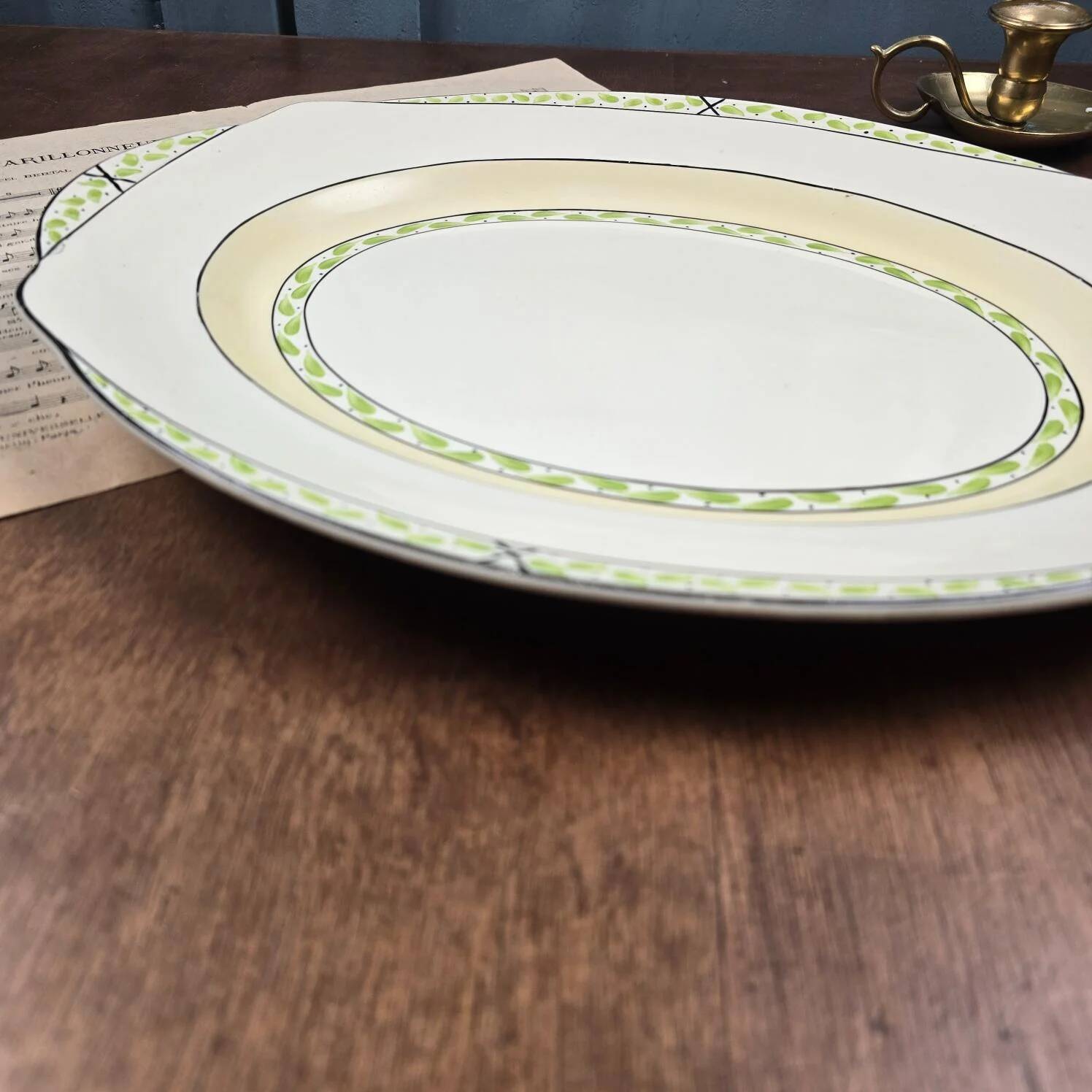 Plat ovale anglais Burleigh Ware – Crème & vert – Made in England