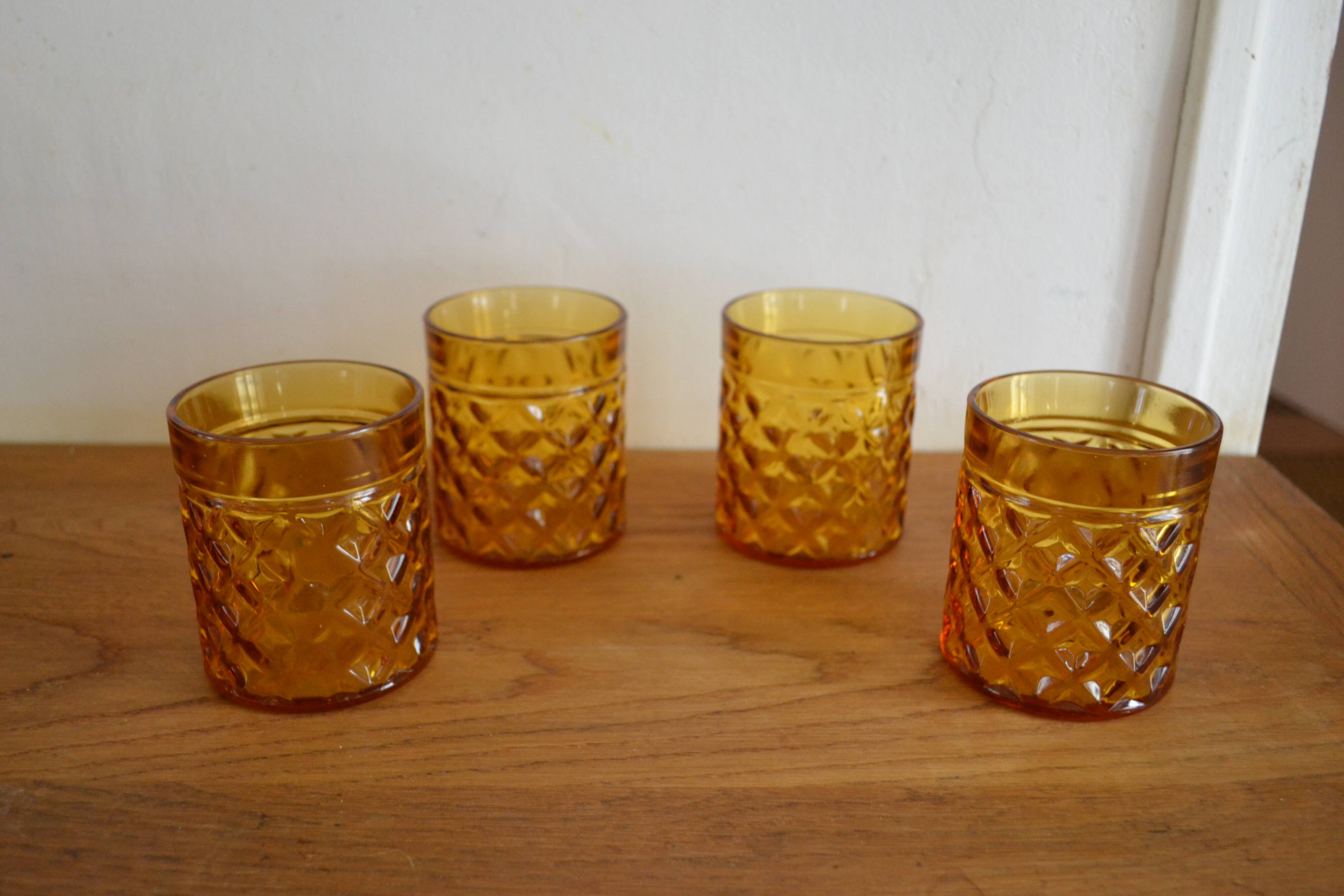4 amber vintage Pernod Pastis glasses
