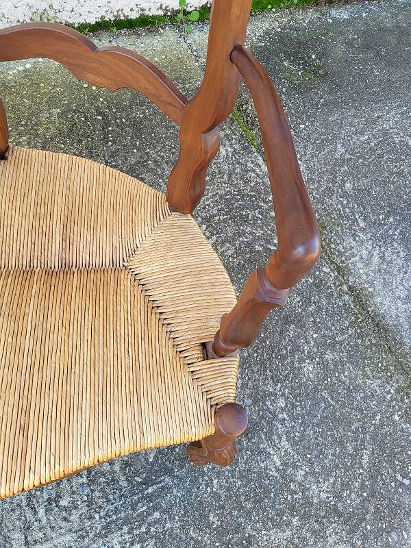 Provencal double armchair with woven rush in walnut