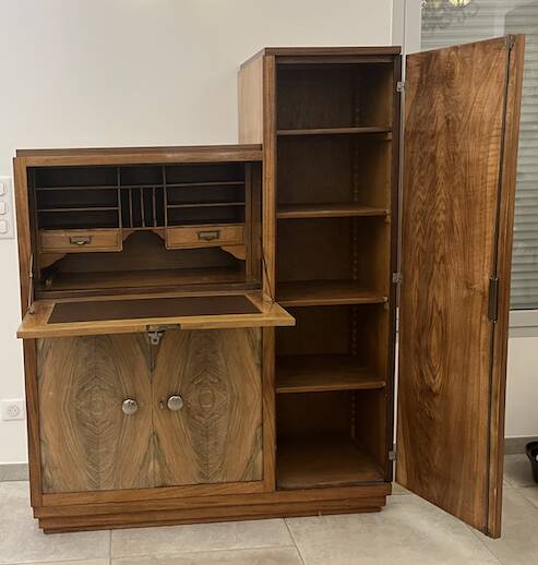 Secrétaire art déco en loupe d'orme - Années 30 - Excellent état