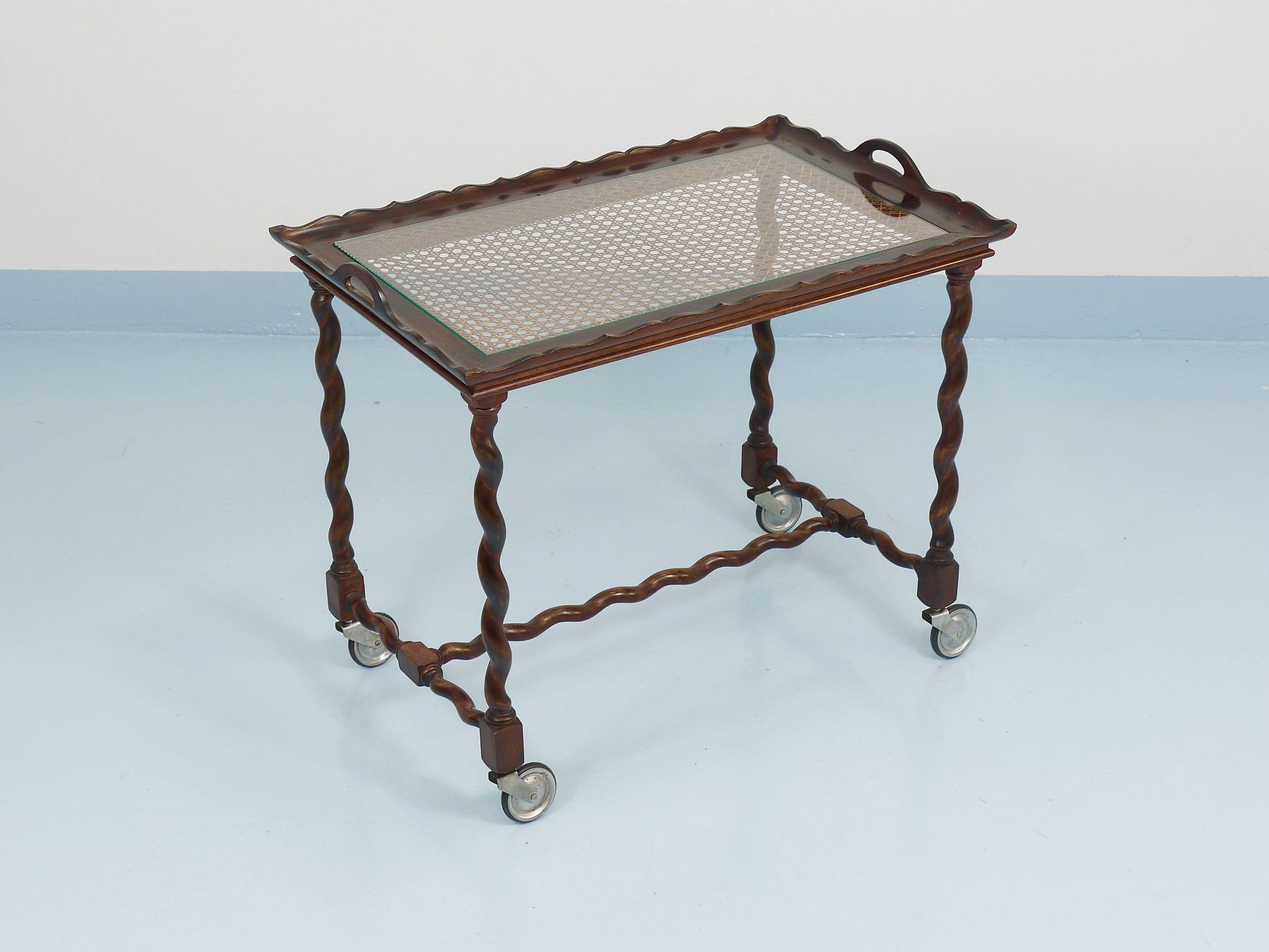 Antique Neo-Baroque Italian Barley Twist Bar Cart Serving Trolley, 1920s
