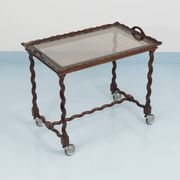 Antique Neo-Baroque Italian Barley Twist Bar Cart Serving Trolley, 1920s