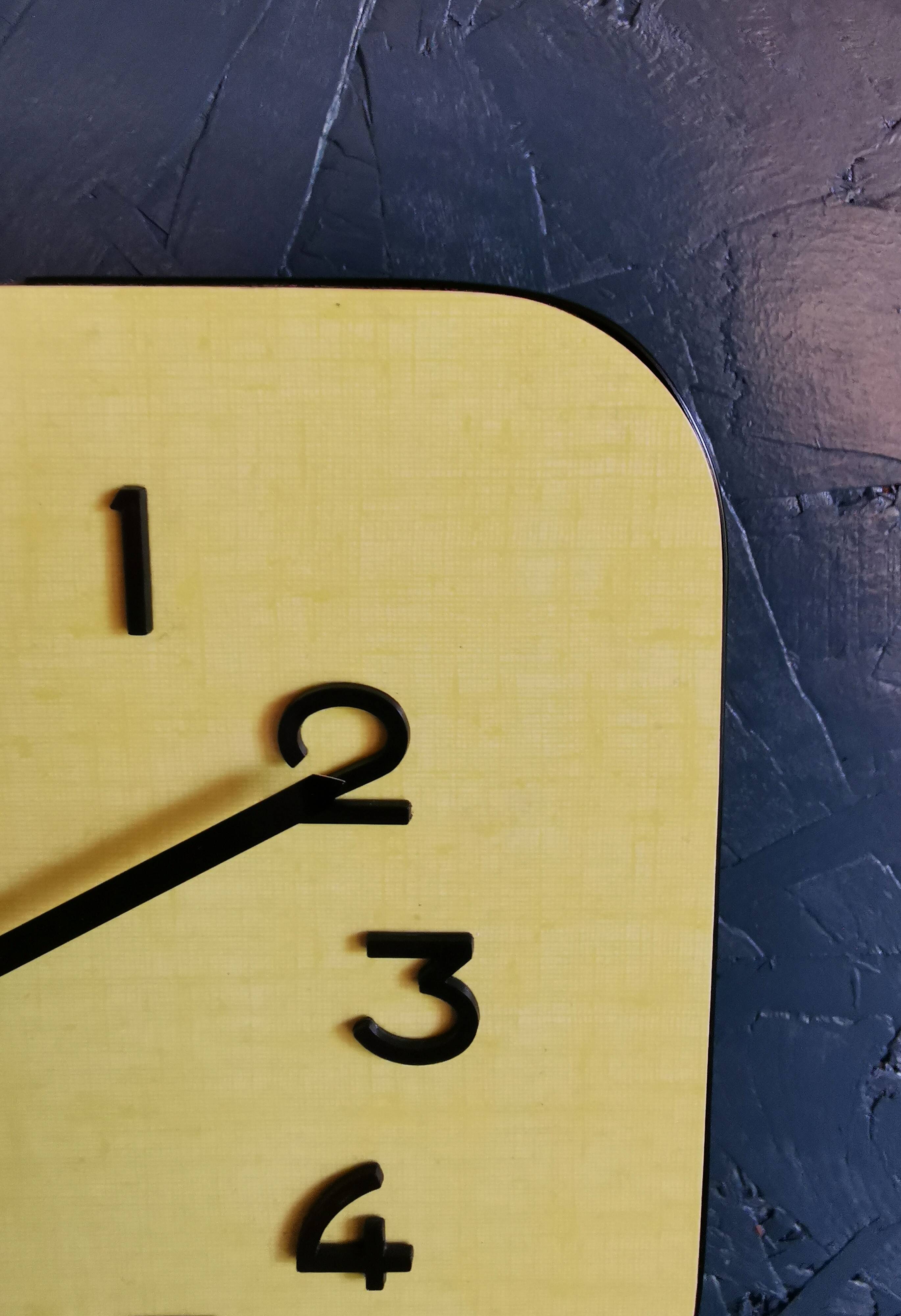 Vintage clock formica rectangular silent wall clock "Sun yellow"