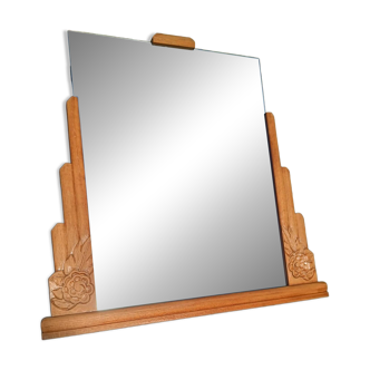 Art Deco mirror, raw oak wood.