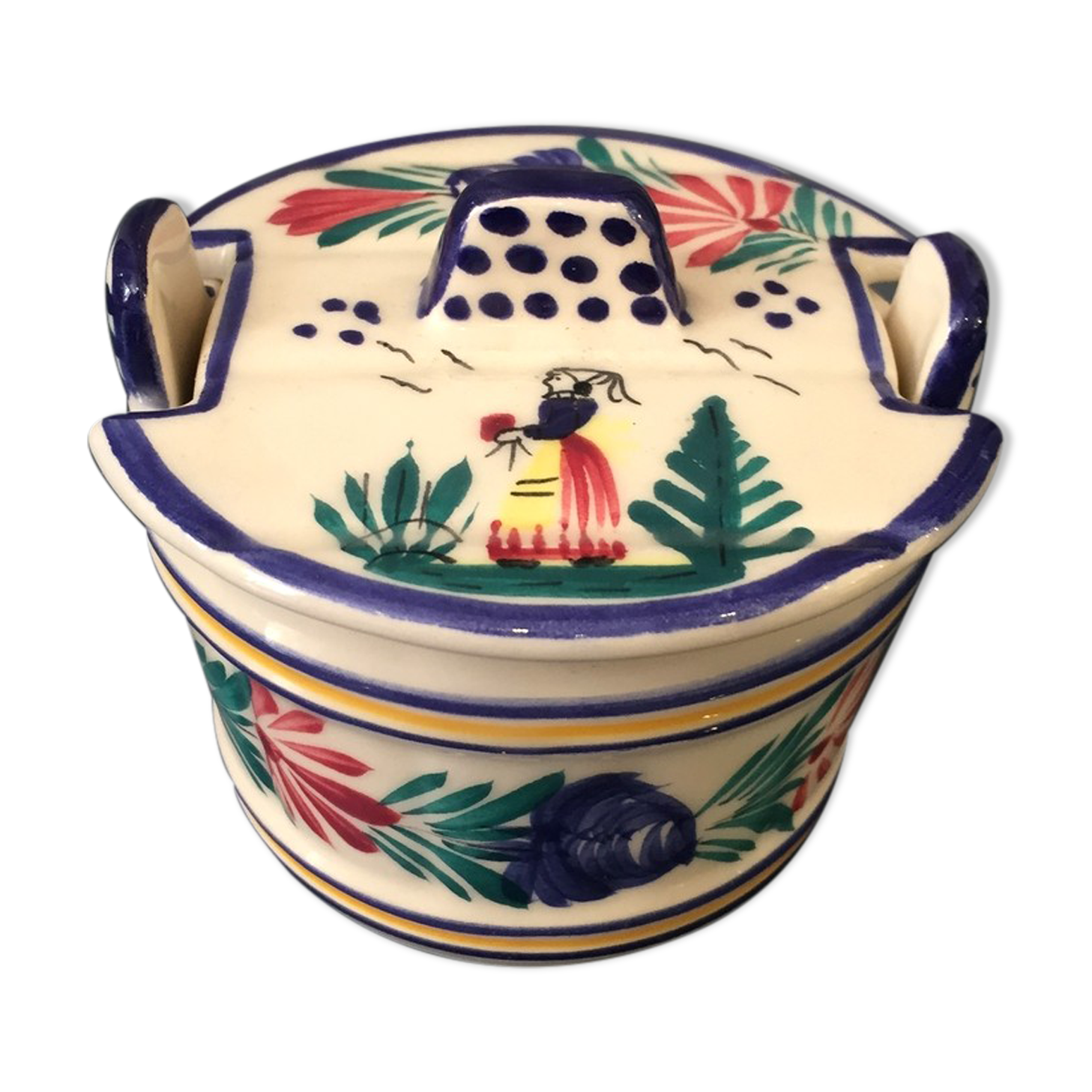 Saloir pot with lid hb quimper breton decor