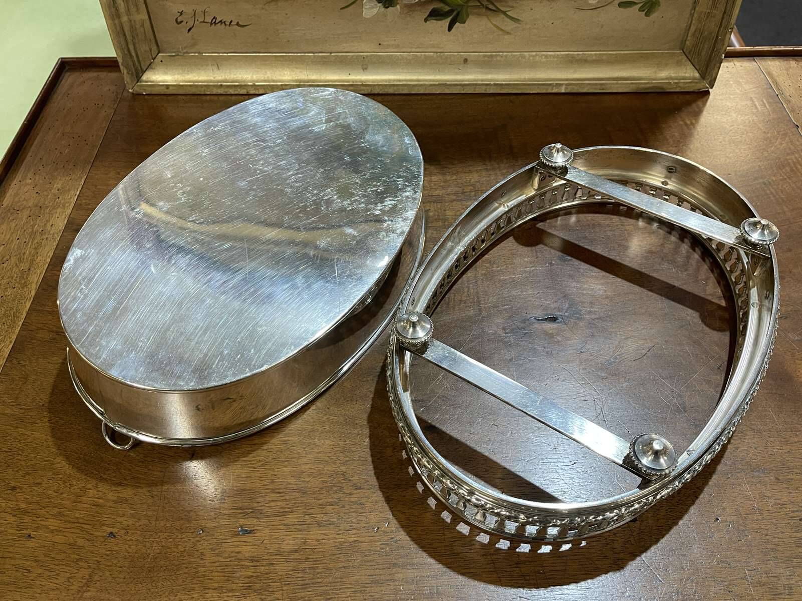 Silver-plated metal table planter from the 1930s