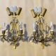 19th century Lyres wall lights in bronze, brass and glass pendants