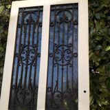 Porte d’entrée ancienne en chêne vitrée grilles en fonte 1925