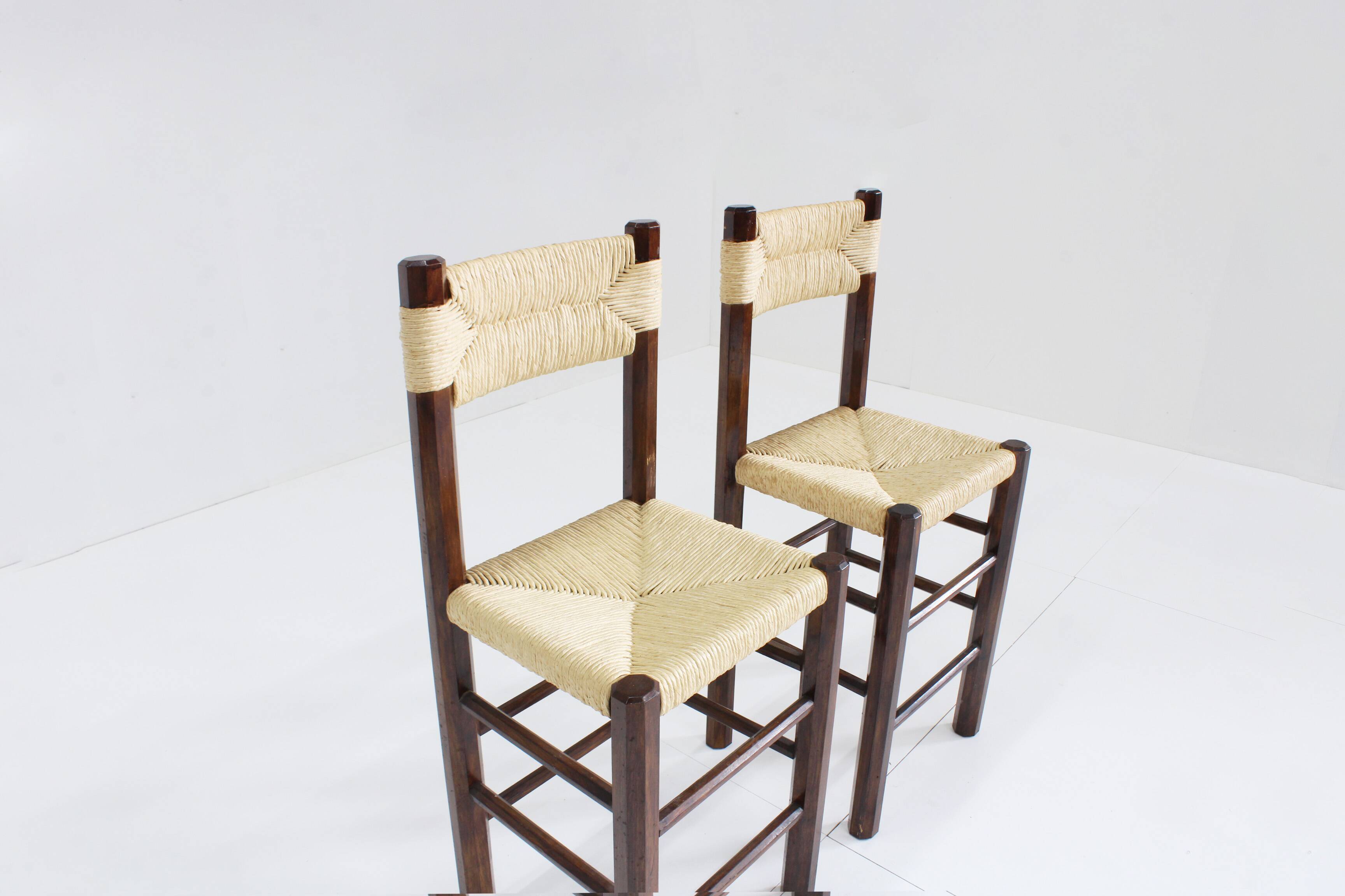 Vintage woven rush and wood bar stools , set of 2