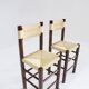 Vintage woven rush and wood bar stools , set of 2