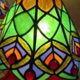 Pair of antique bronze lamps, glass lampshades, 44x21, stained glass, Tiffany style.