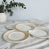 5 vintage earthenware dessert plates stamped Salins - Marli beige and white gingham
