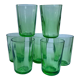 Set of 7 green glass liquor glasses 60s-70s