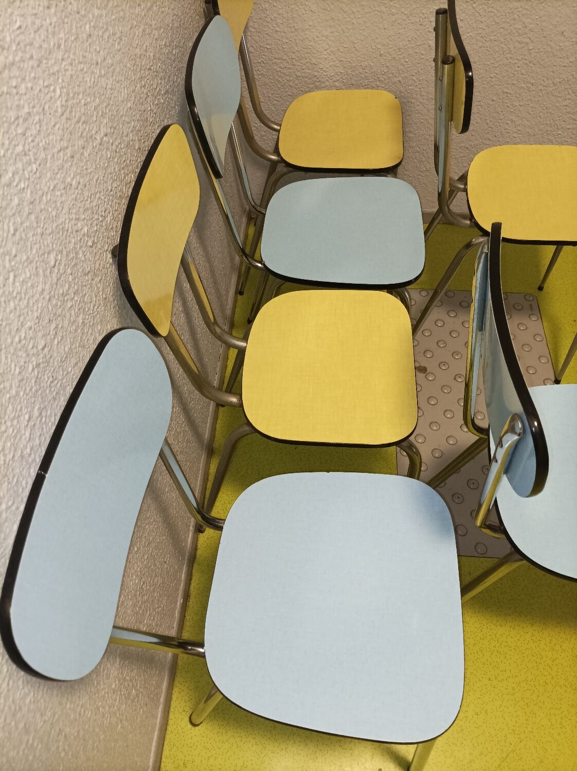 6 vintage formica blue yellow kitchen chairs