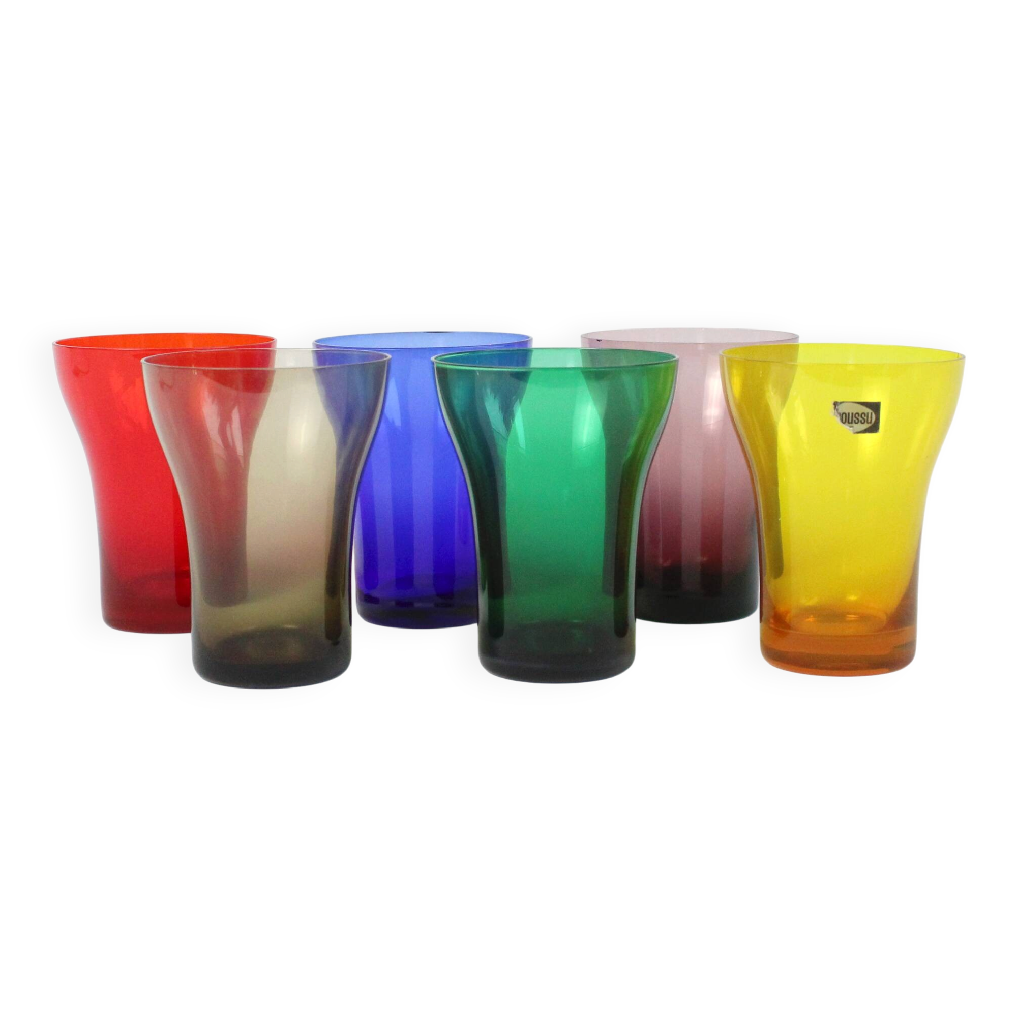 Set of 6 coloured vintage glasses - glassware from Boussu