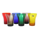 Set of 6 coloured vintage glasses - glassware from Boussu