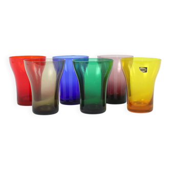 Set of 6 coloured vintage glasses - glassware from Boussu