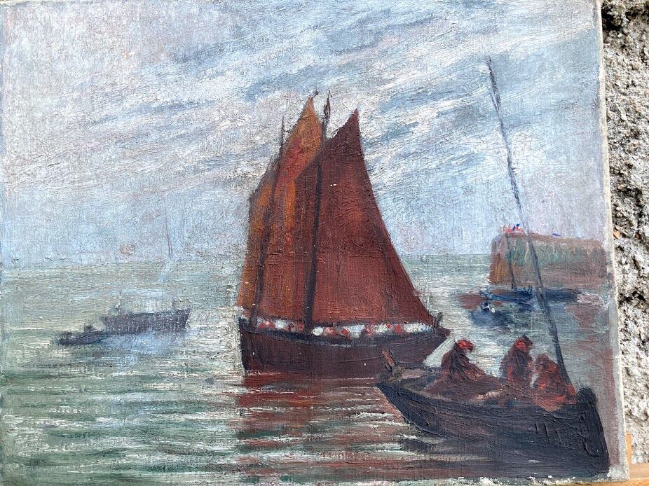 Marine table boat sea oil on canvas