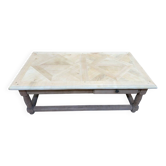 Table basse – Style Louis XIII – Merisier massif – Plateau en parquet