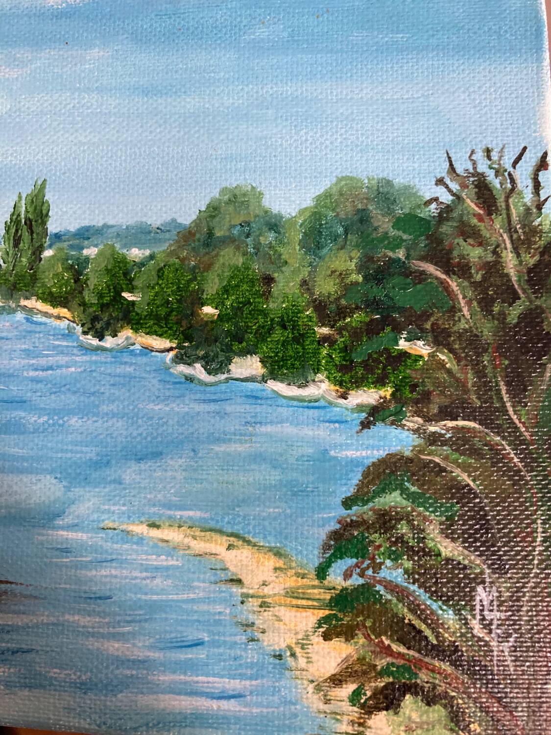 Oil painting on canvas 20th century seascape signed MLR Marie Louise REFALO