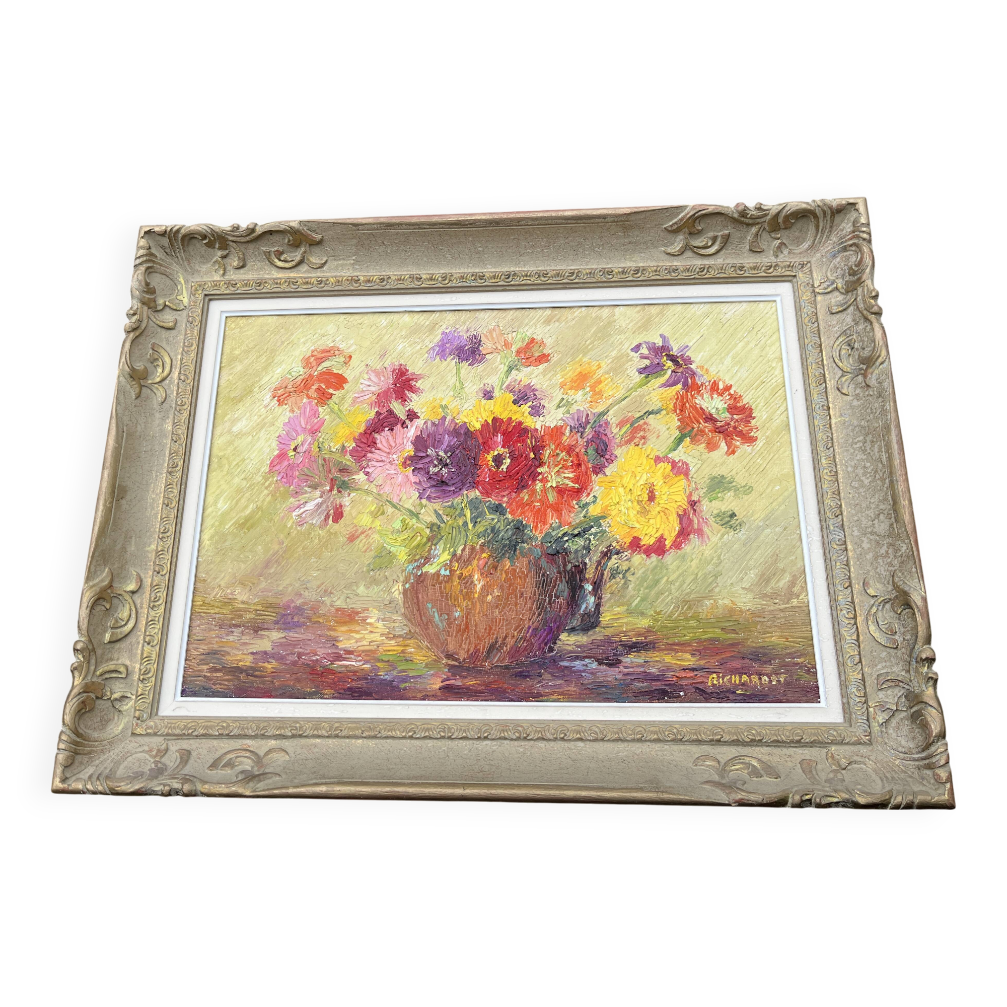 Painting of a bouquet of flowers, signed richard, 69 x 51
