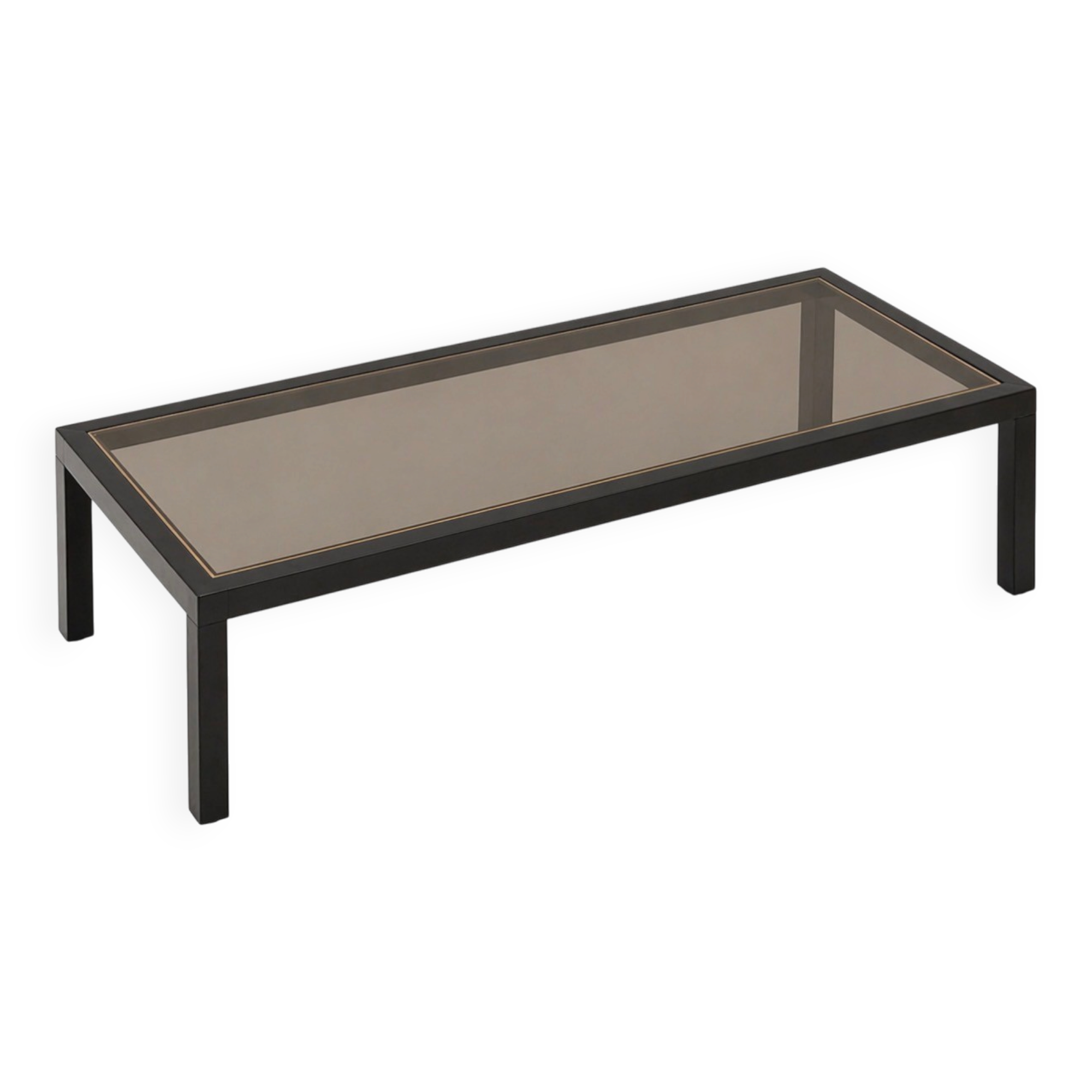 Smoked glass coffee table with chrome metal.