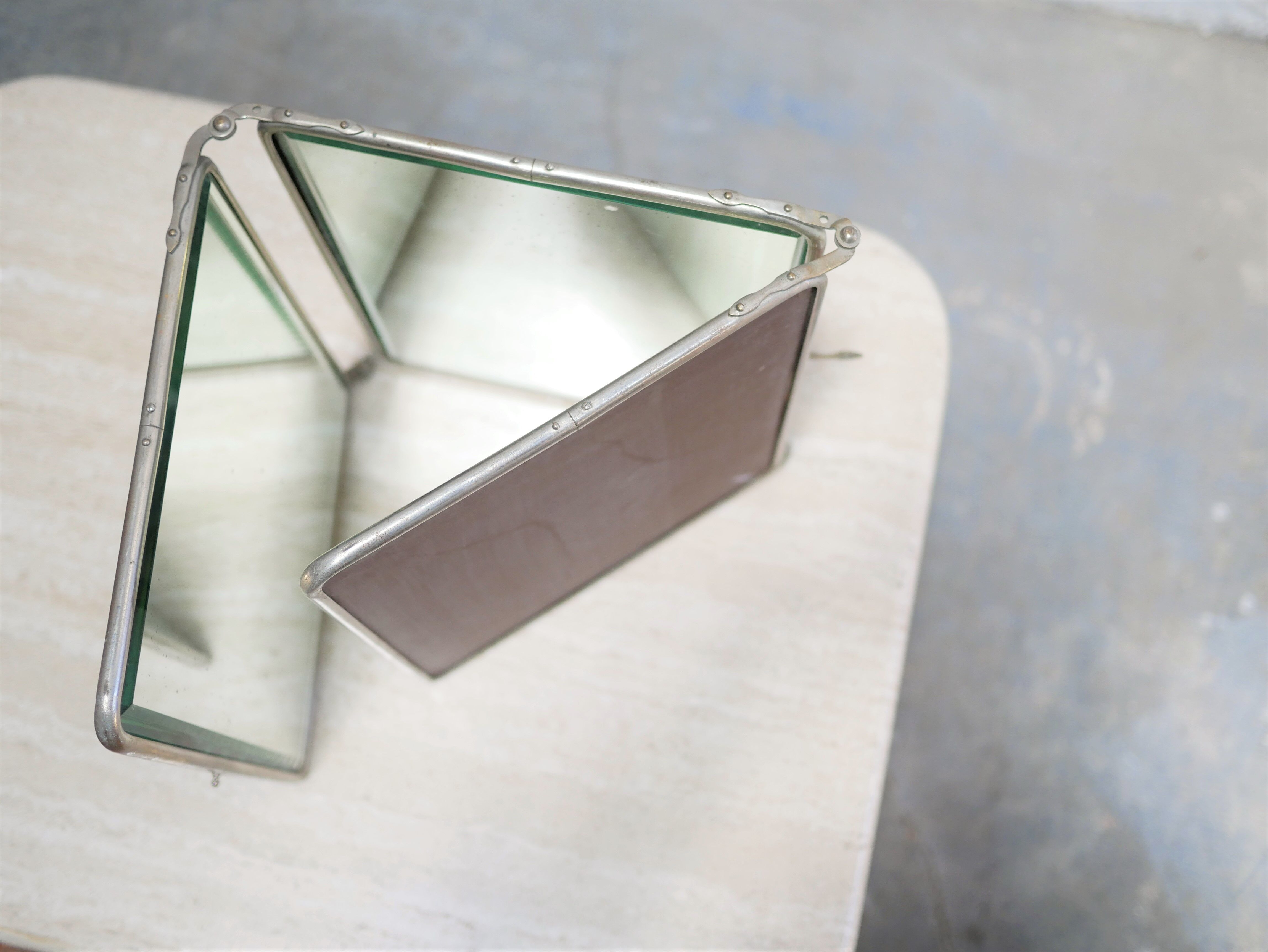 Vintage beveled triptych barber mirror