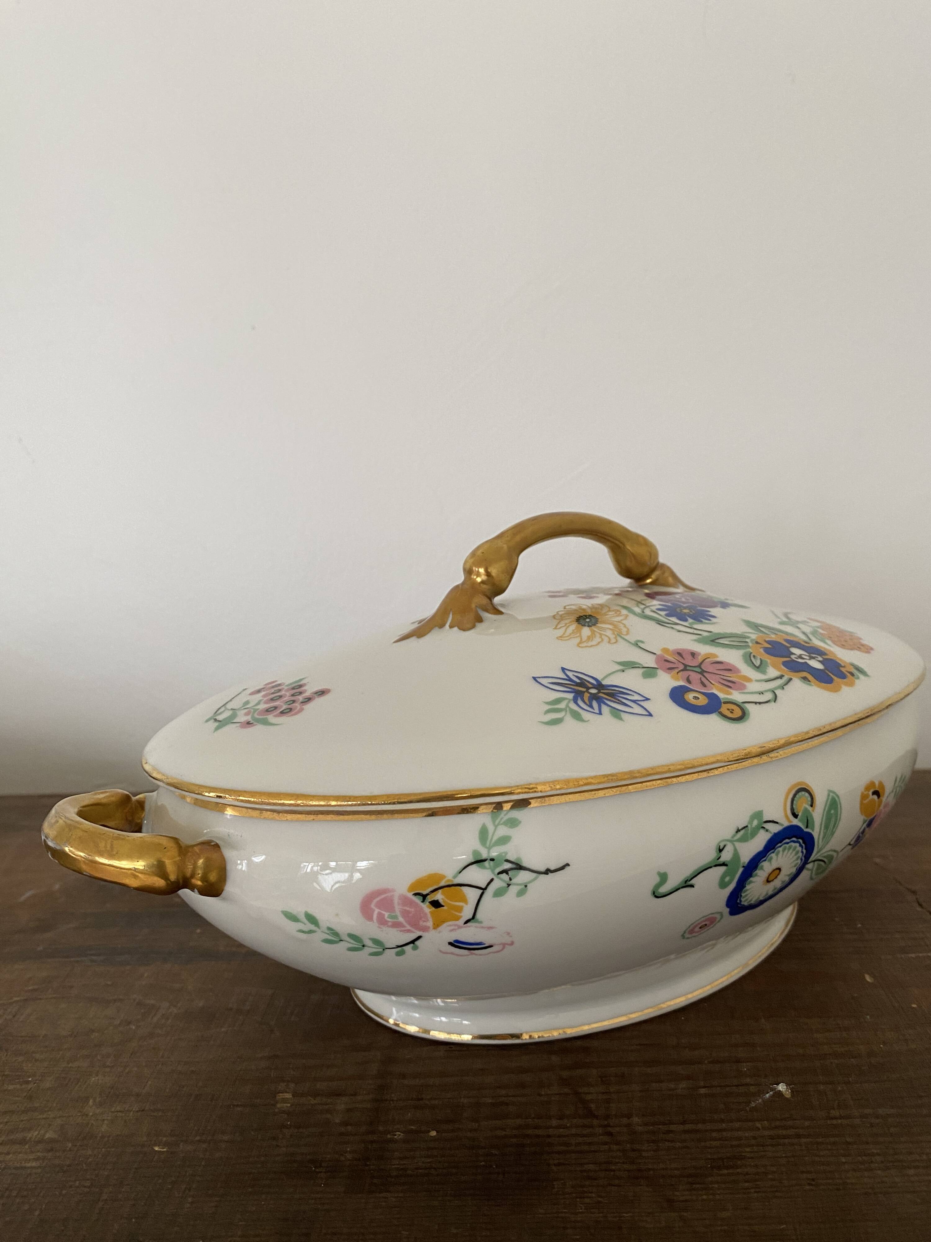 Vintage soup tureen, vegetable dish in white Limoge porcelain from TLB