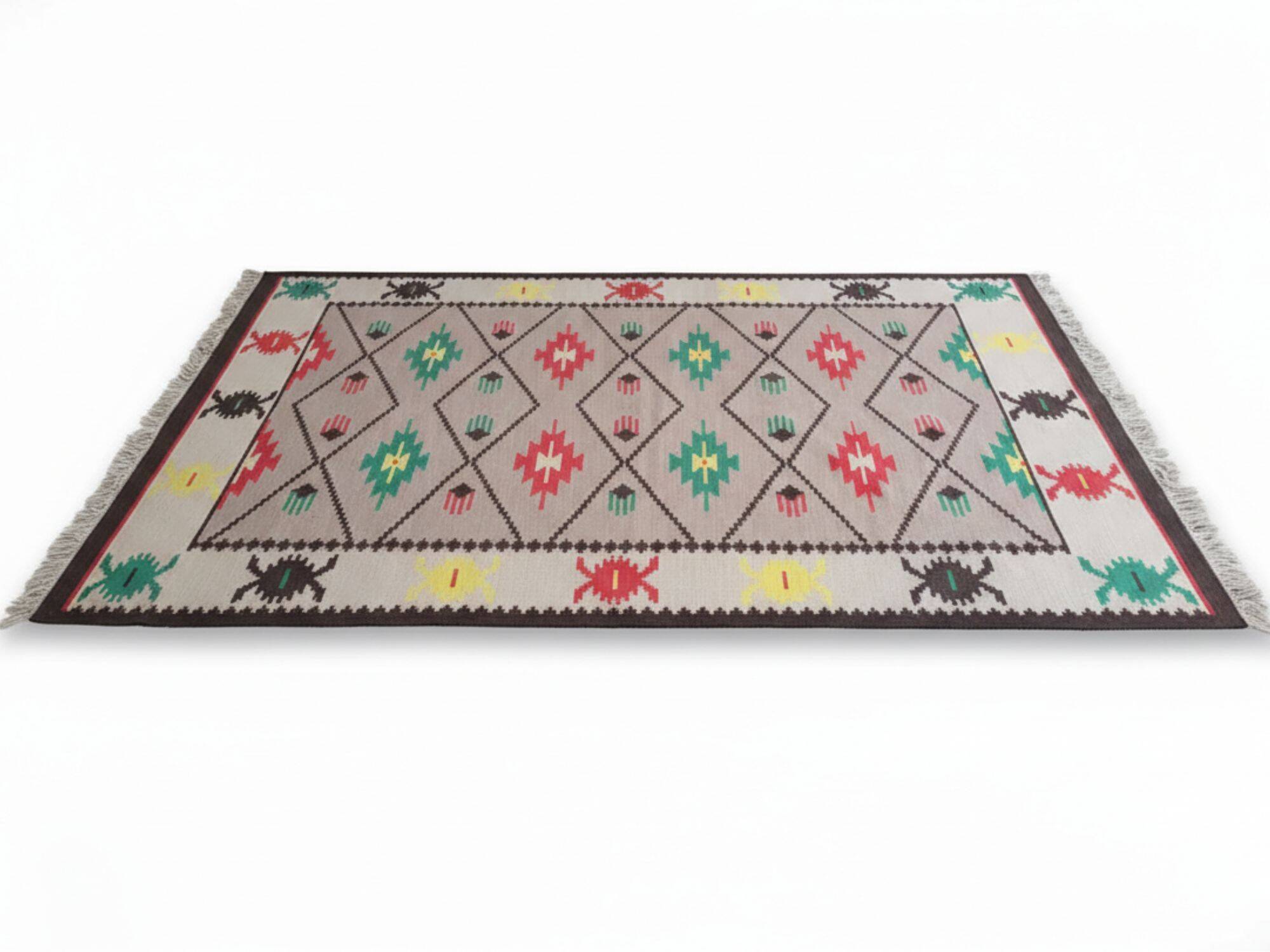 Geometric carpet typical of the 1960s, Brussels style, Kelim