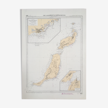 Carte marine ancienne des Îles Lanzarotte et Fuerteventura