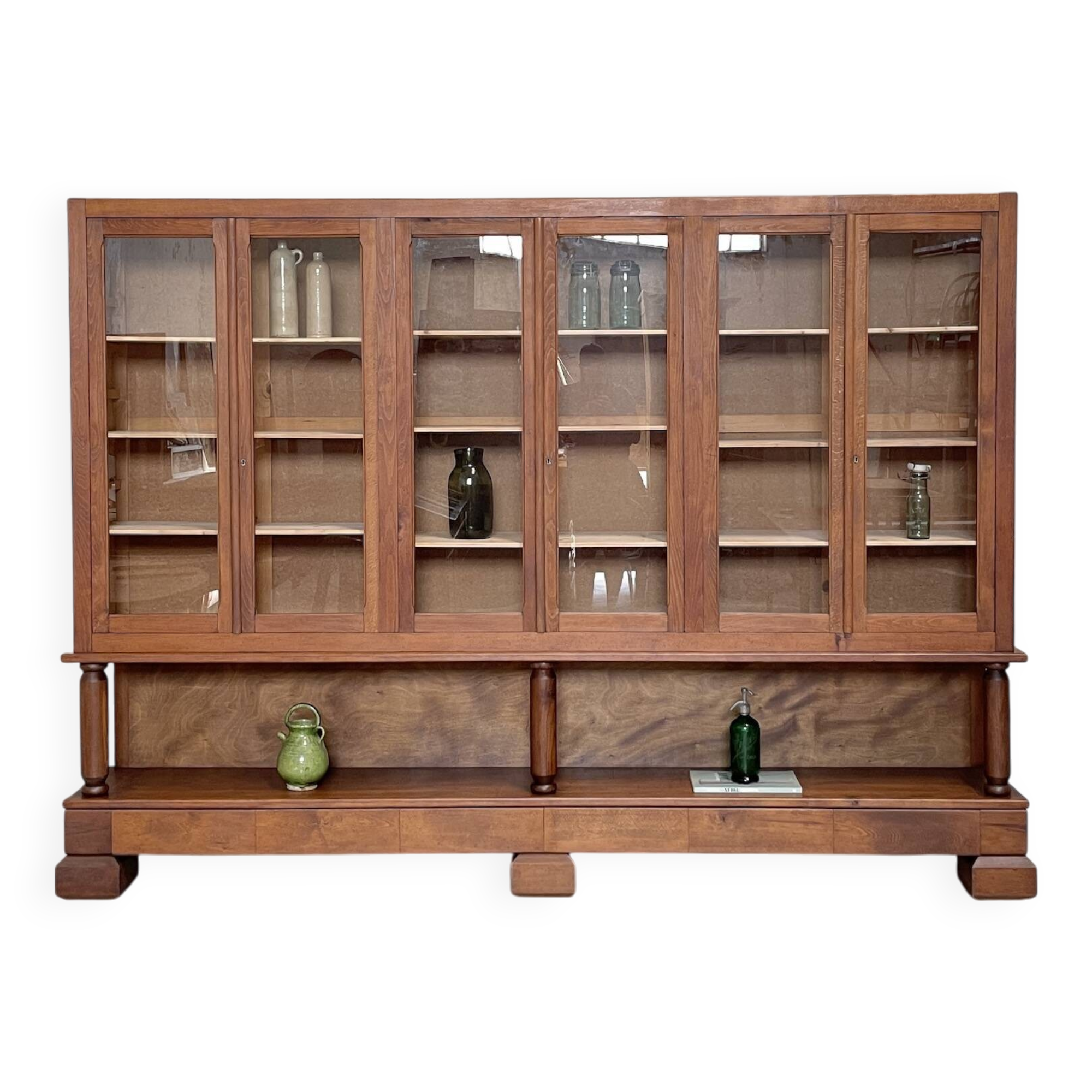 Solid wood display cabinet.