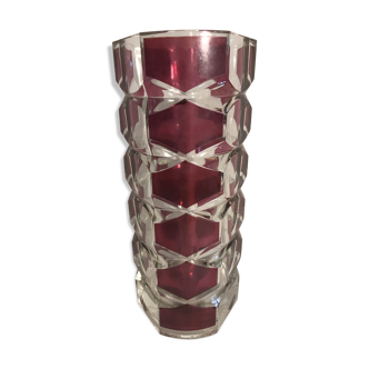 Vase verre moulé rose violet style art deco décoration vintage