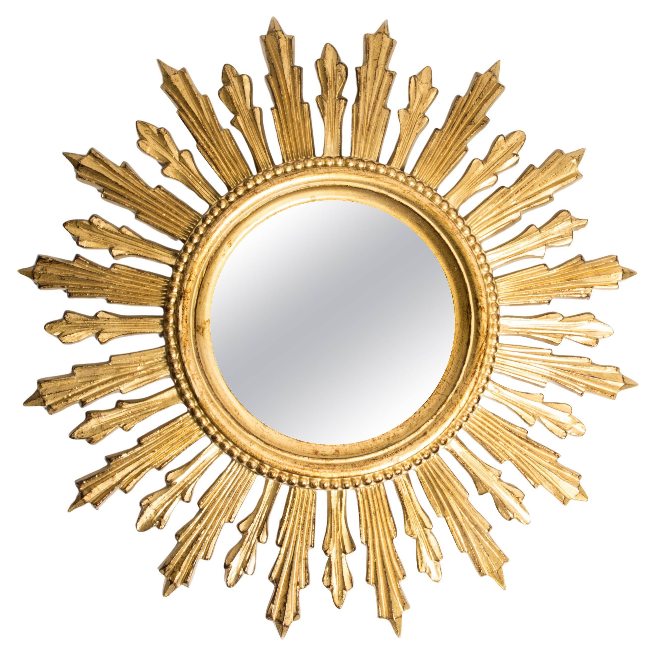 Vintage Italian golden sun mirror, mid-20th century.