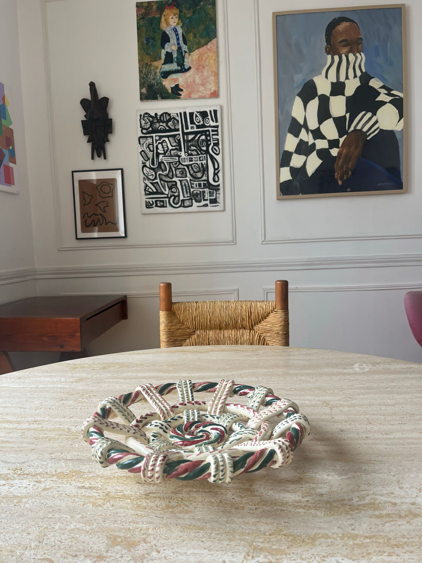Hand-painted woven ceramic plate