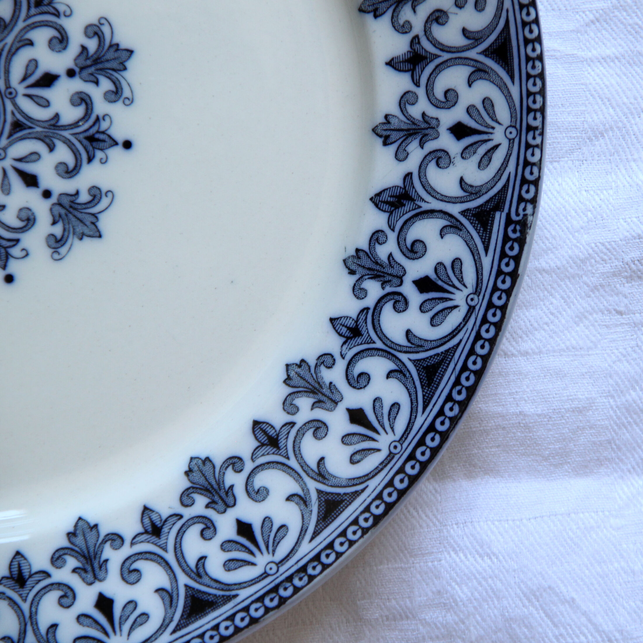 Set of 6 flat plates iron earth Badonviller model Oriental blue old earthenware