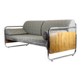Restored Bauhaus Tubular Steel and Chrome Sofa, Czechoslovakia, 1940s