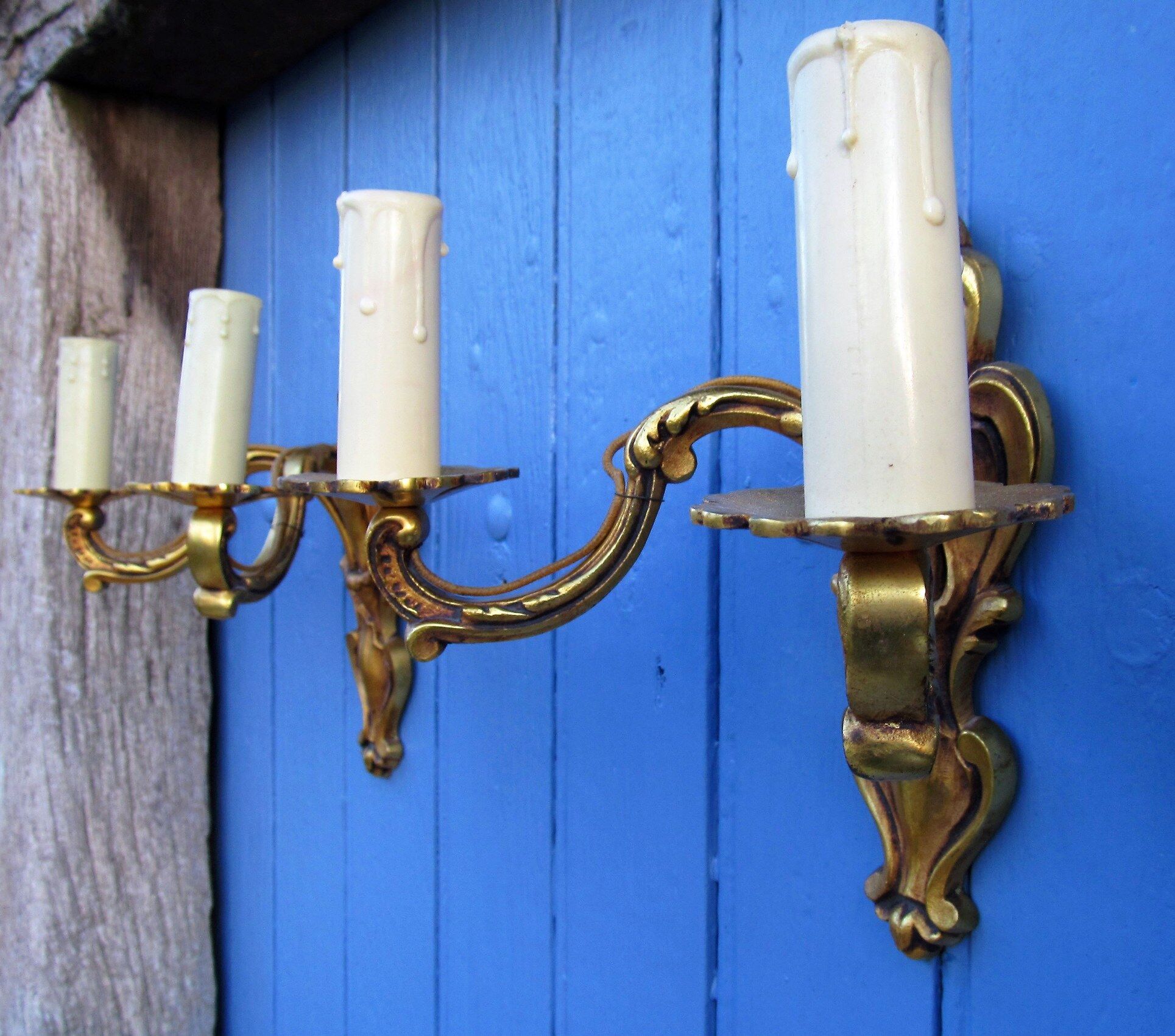 Louis XV style Bronze Brass twin arm wall lights