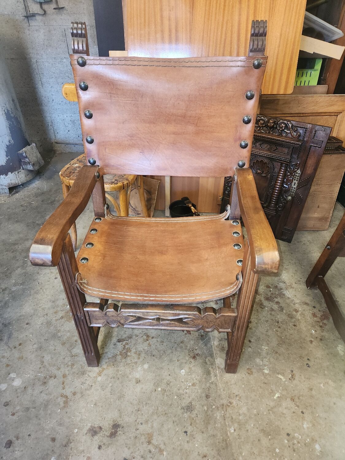 Pair of leather armchairs 19th century