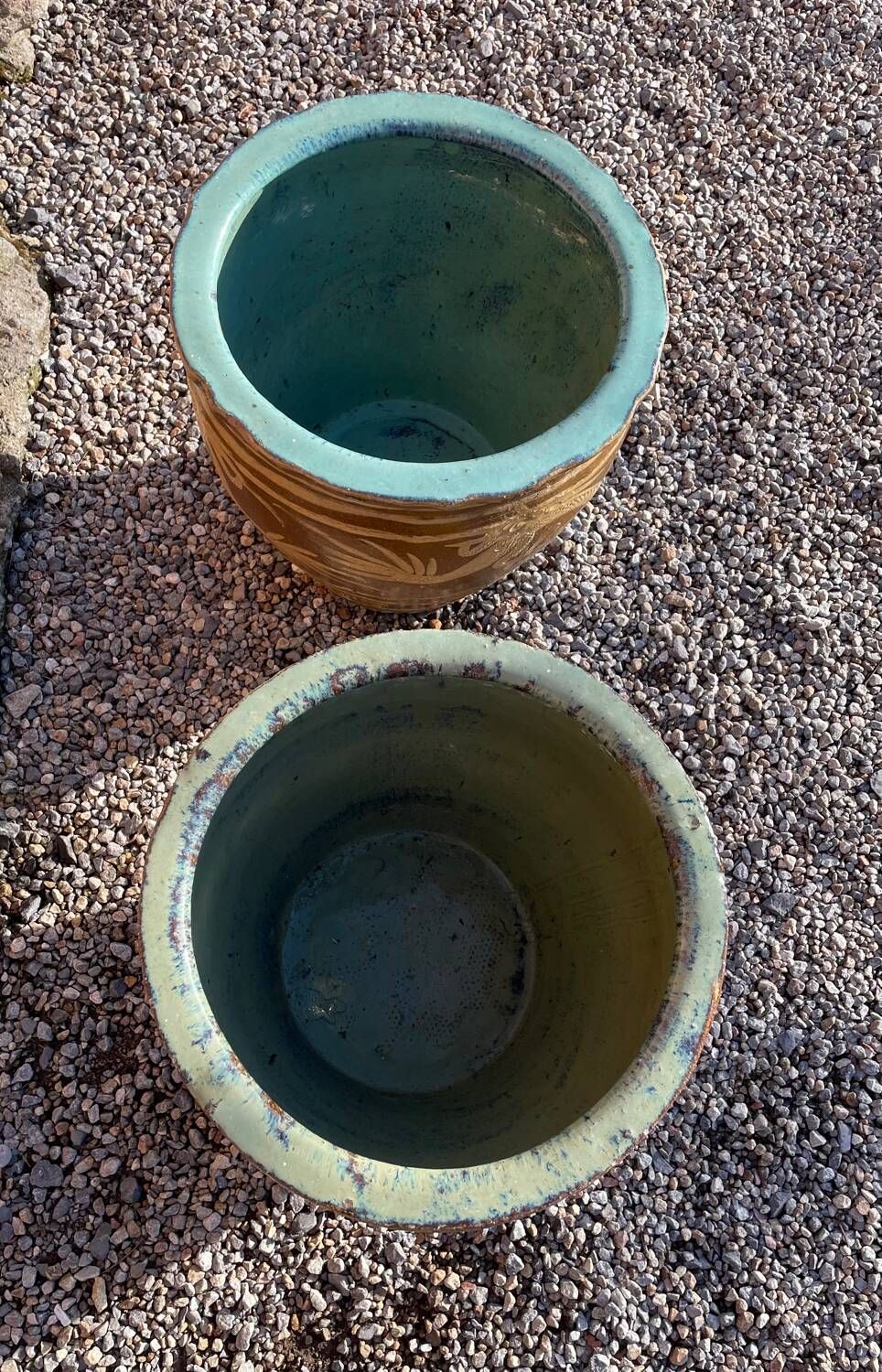 Two Antique Chinese Very Large Terracotta Pot Dragon Planting Plant Egg