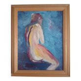 Nu féminin, huile sur toile manière impressionniste, encadrée, signée J.Bénard