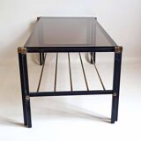 Magazine holder coffee table 1960s smoked glass, metal and brass Width 94.2 cm